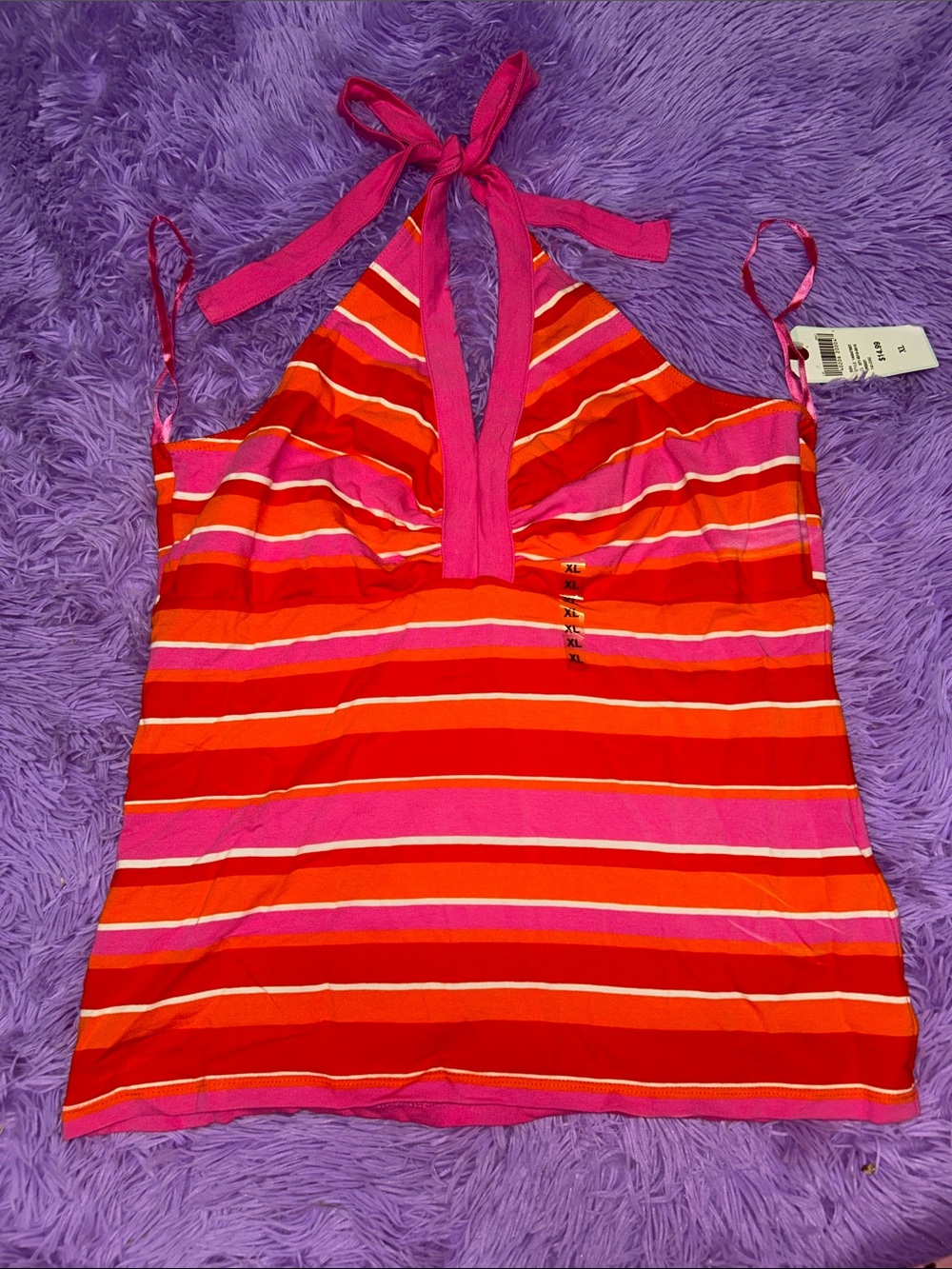 Vintage Pink & Red Striped Halter Top